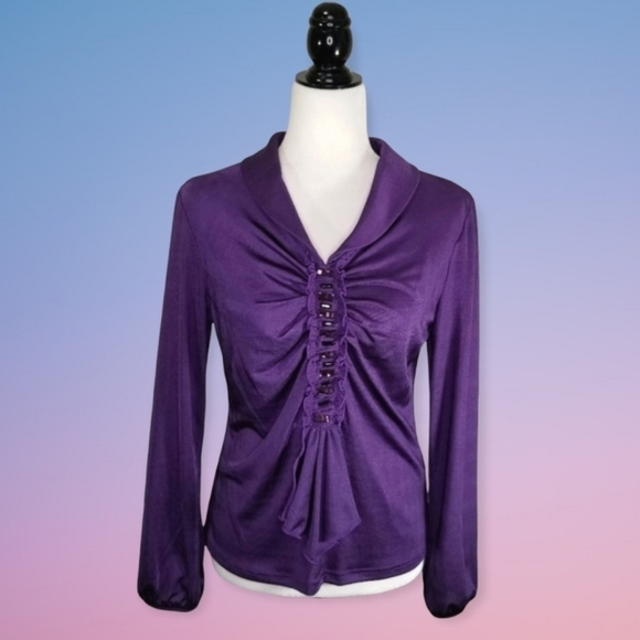 Vintage Amanda Collection Purple Polyester Knit Top. - Picture 1 of 8